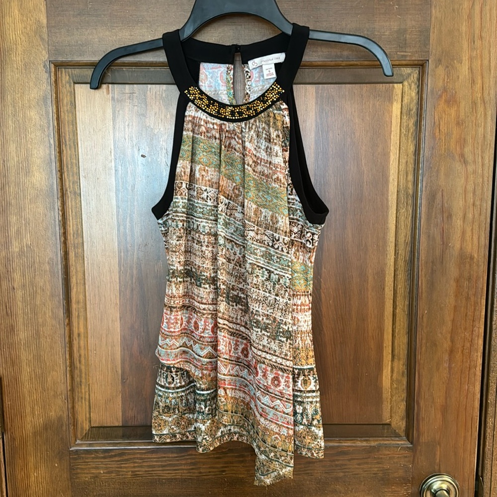Beaded Halter Top with Asymmetrical Sheer Overlay , PS